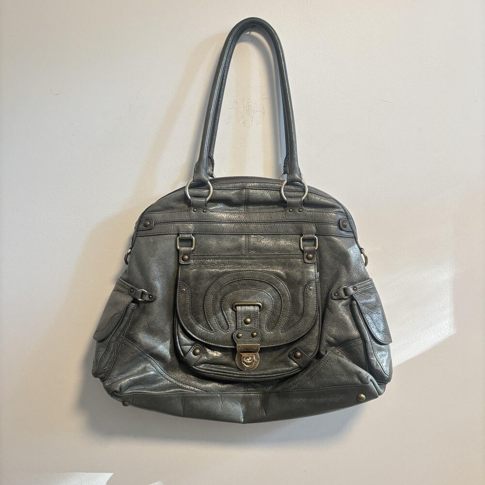 Hayden Harnett Bag Womens Large Gray Green Leather Satchel Top Handle Shoulder